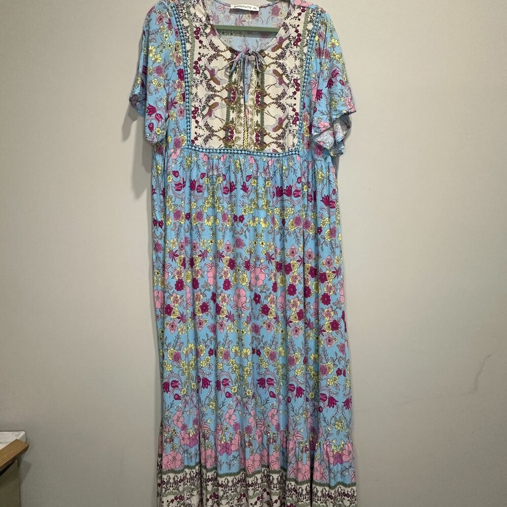 Maxi BOHO flowy dress - Blue background - 2XL